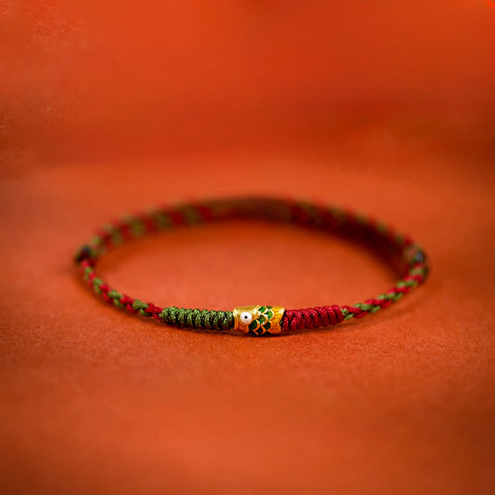 Buddha Stones Armband und Fußkettchen aus 999er Gold, geflochten, bunt rot-grün, mit Koi-Fisch-Motiv - Grüner Koi-Fisch - Fußkettchen (Umfang: 7,48-10,63 Zoll / 19-27 cm) - image 0