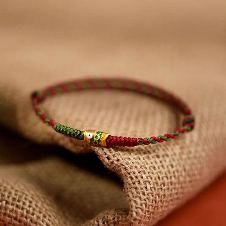 Buddha Stones Armband und Fußkettchen aus 999er Gold, geflochten, bunt rot-grün, mit Koi-Fisch-Motiv - image 14