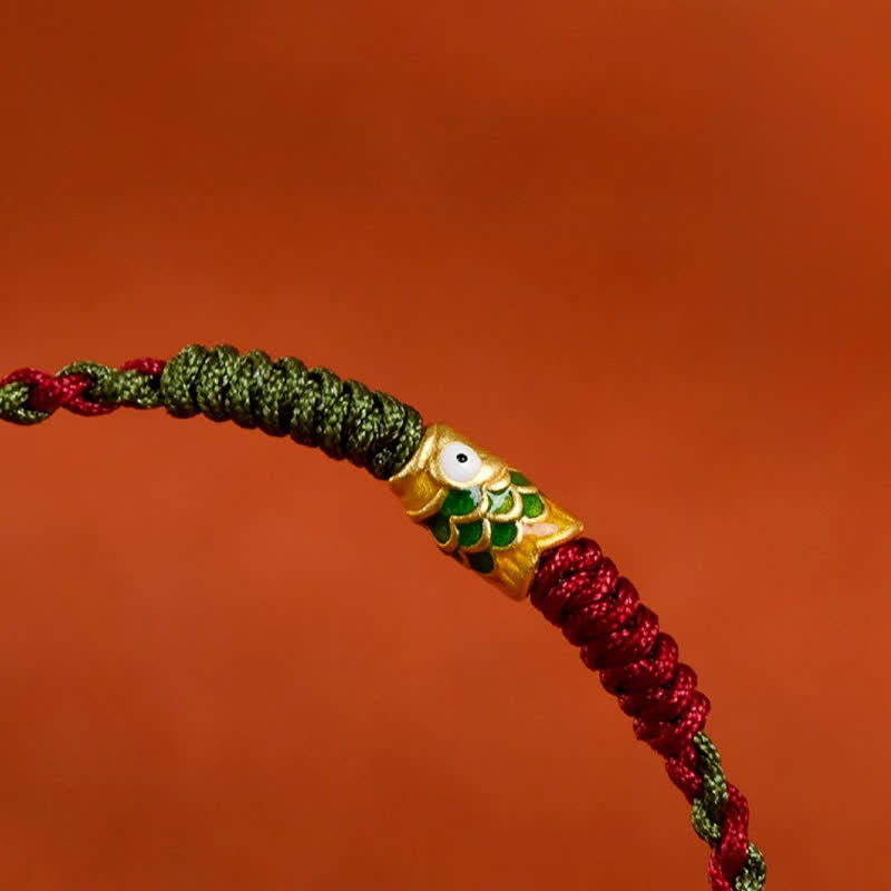 Buddha Stones Armband und Fußkettchen aus 999er Gold, geflochten, bunt rot-grün, mit Koi-Fisch-Motiv - image 16