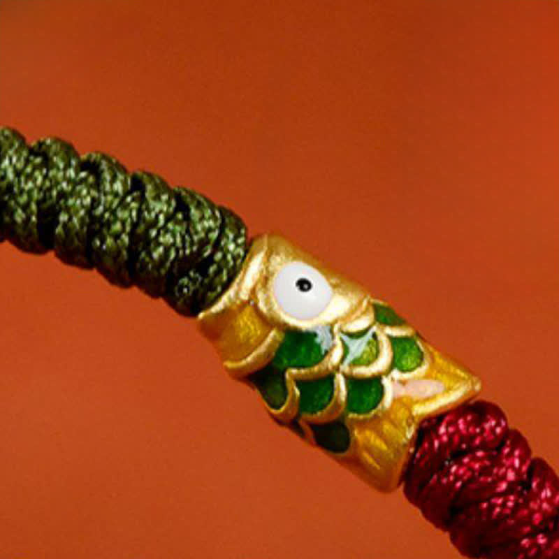 Buddha Stones Armband und Fußkettchen aus 999er Gold, geflochten, bunt rot-grün, mit Koi-Fisch-Motiv - image 19