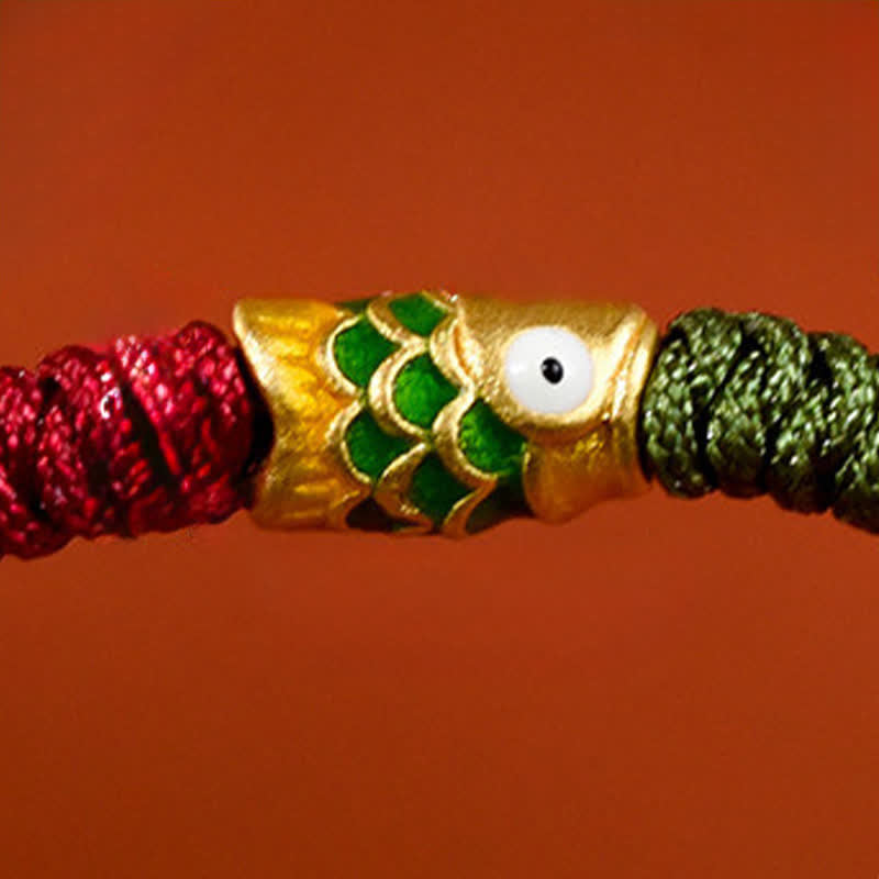 Buddha Stones Armband und Fußkettchen aus 999er Gold, geflochten, bunt rot-grün, mit Koi-Fisch-Motiv - image 17