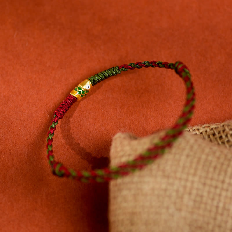 Buddha Stones Armband und Fußkettchen aus 999er Gold, geflochten, bunt rot-grün, mit Koi-Fisch-Motiv - image 13