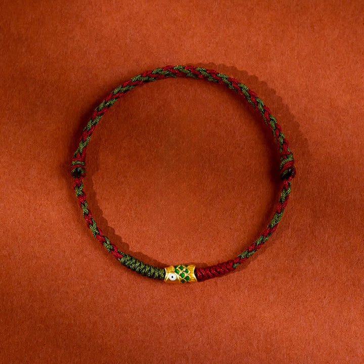Buddha Stones Armband und Fußkettchen aus 999er Gold, geflochten, bunt rot-grün, mit Koi-Fisch-Motiv - image 2