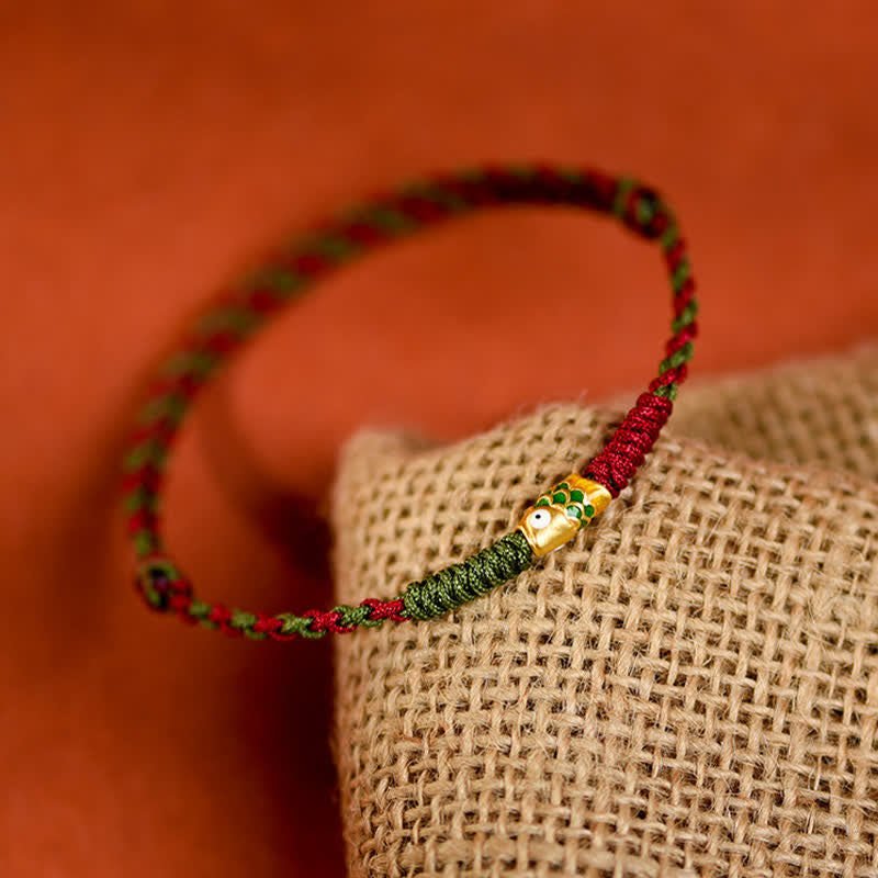 Buddha Stones Armband und Fußkettchen aus 999er Gold, geflochten, bunt rot-grün, mit Koi-Fisch-Motiv - image 12