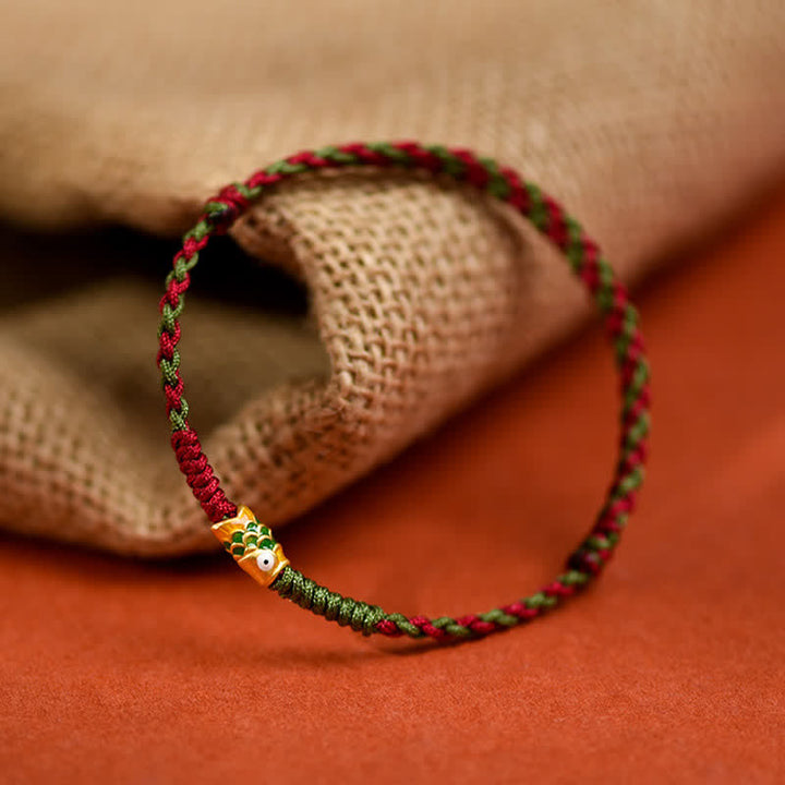 Buddha Stones Armband und Fußkettchen aus 999er Gold, geflochten, bunt rot-grün, mit Koi-Fisch-Motiv - image 11