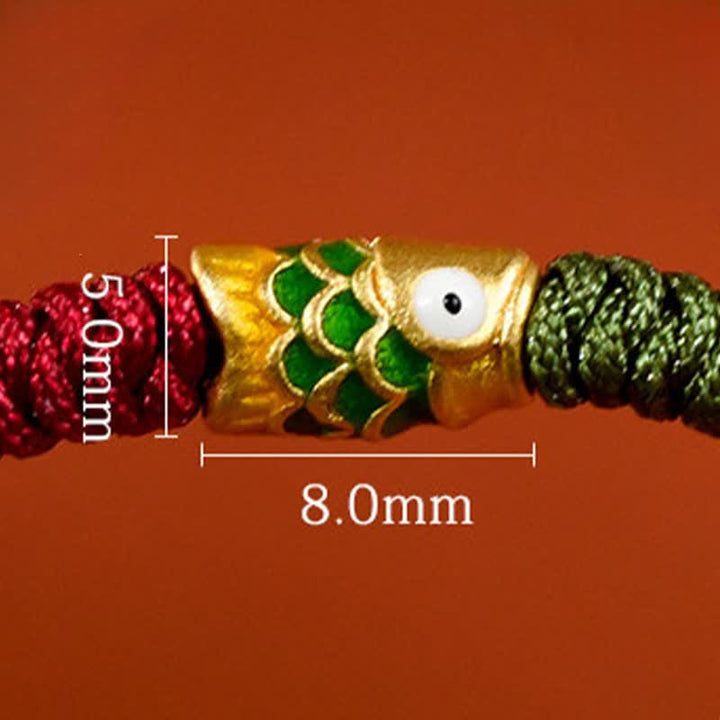Buddha Stones Armband und Fußkettchen aus 999er Gold, geflochten, bunt rot-grün, mit Koi-Fisch-Motiv - image 18