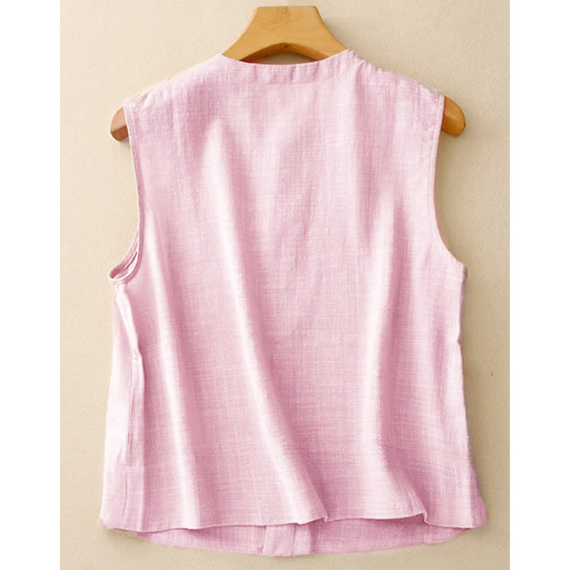 Buddha Stones Lässiges, minimalistisches Tanktop mit Knopfleiste für Damen – ärmellos - image 13