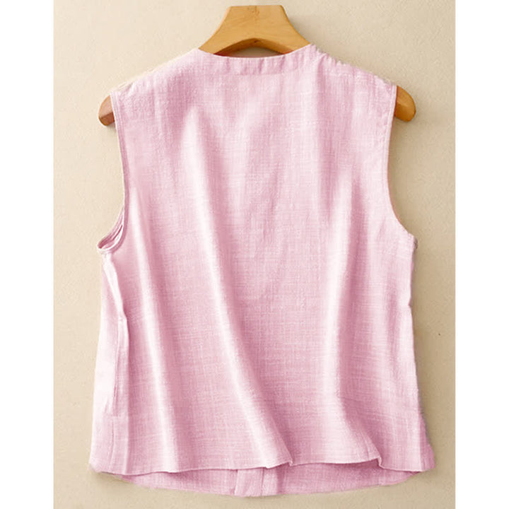 Buddha Stones Lässiges, minimalistisches Tanktop mit Knopfleiste für Damen – ärmellos - image 13