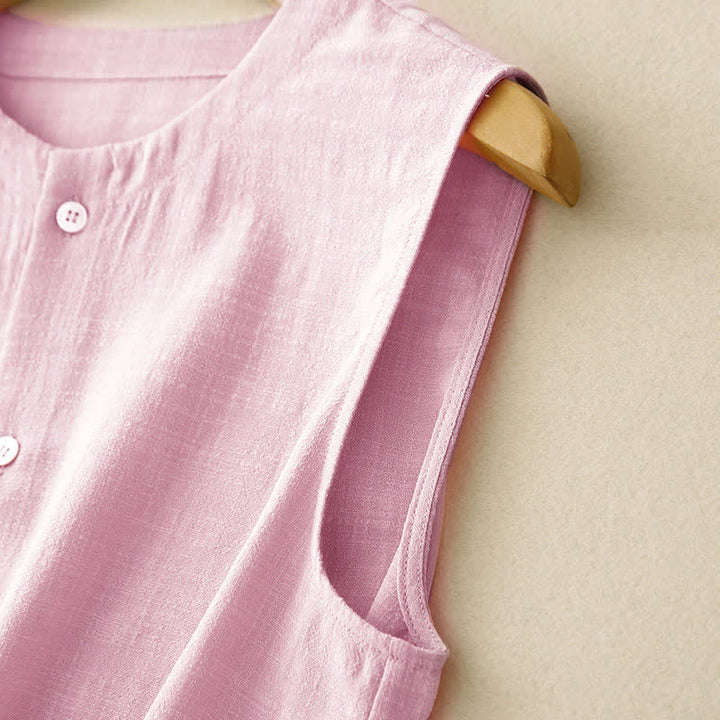 Buddha Stones Lässiges, minimalistisches Tanktop mit Knopfleiste für Damen – ärmellos - image 15