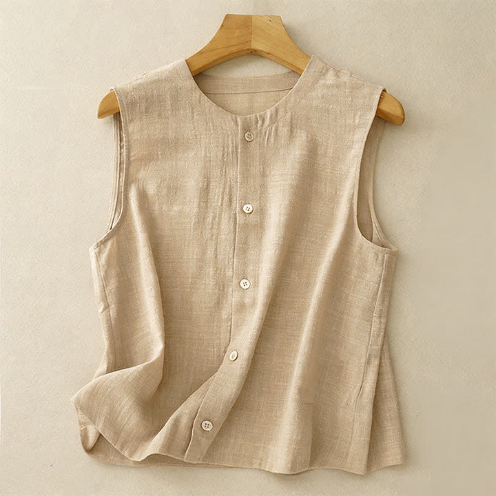 Buddha Stones Lässiges, minimalistisches Tanktop mit Knopfleiste für Damen – ärmellos - Bräunen - US8-10, UK/AU12-14, EU40-42 (2XL) - image 0