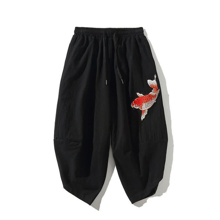 Buddha Stones Sommerliche Tang Style Caprihose mit Koi-Fisch-Motiv, Kordelzug, Herren-Haremshose mit Tasche - Schwarz - US/UK/AU46, EU56 (5XL) - image 12