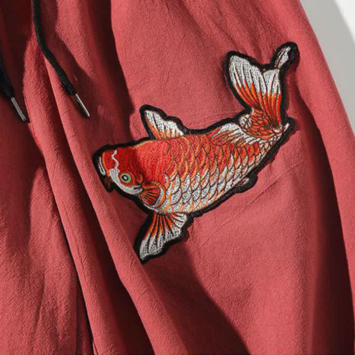 Buddha Stones Sommerliche Tang Style Caprihose mit Koi-Fisch-Motiv, Kordelzug, Herren-Haremshose mit Tasche - image 5