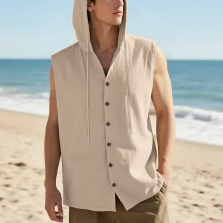 Buddha Stones Lässiges, minimalistisches Tanktop mit Knopfleiste und Kordelzug für Herren – ärmellos - Bräunen - US/UK/AU46, EU56 (3XL) - image 2