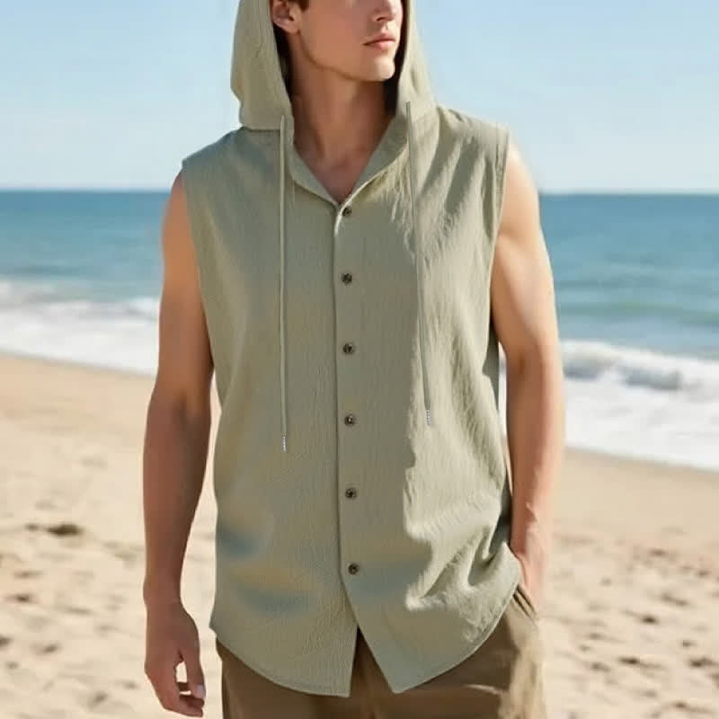 Buddha Stones Lässiges, minimalistisches Tanktop mit Knopfleiste und Kordelzug für Herren – ärmellos - Dunkelolivgrün - US/UK/AU46, EU56 (3XL) - image 8