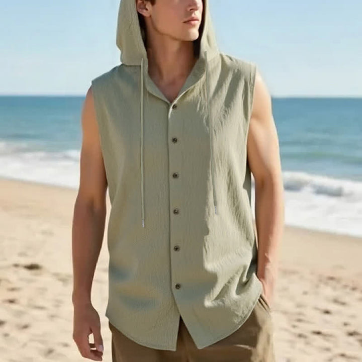 Buddha Stones Lässiges, minimalistisches Tanktop mit Knopfleiste und Kordelzug für Herren – ärmellos - Dunkelolivgrün - US/UK/AU46, EU56 (3XL) - image 8