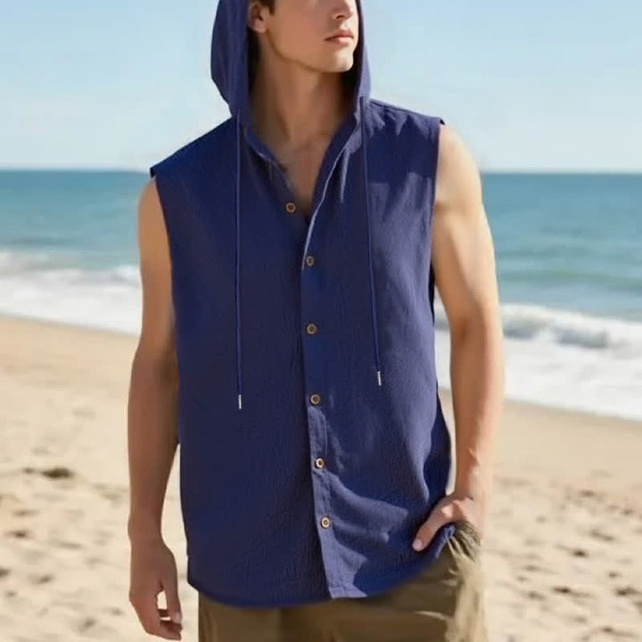 Buddha Stones Lässiges, minimalistisches Tanktop mit Knopfleiste und Kordelzug für Herren – ärmellos - Mitternachtsblau - US/UK/AU46, EU56 (3XL) - image 5