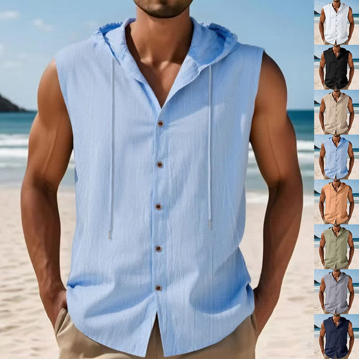 Buddha Stones Lässiges, minimalistisches Tanktop mit Knopfleiste und Kordelzug für Herren – ärmellos - Hellblau - US/UK/AU46, EU56 (3XL) - image 0