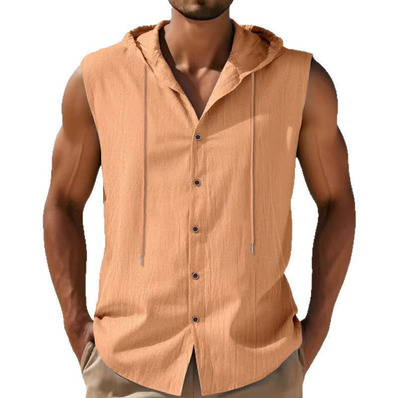 Buddha Stones Lässiges, minimalistisches Tanktop mit Knopfleiste und Kordelzug für Herren – ärmellos - image 11