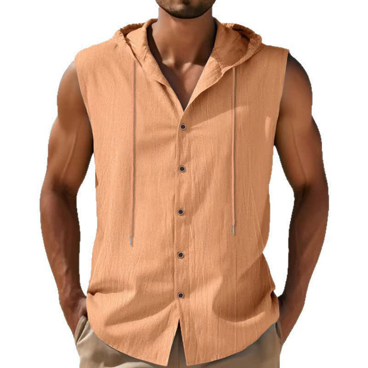 Buddha Stones Lässiges, minimalistisches Tanktop mit Knopfleiste und Kordelzug für Herren – ärmellos - image 11