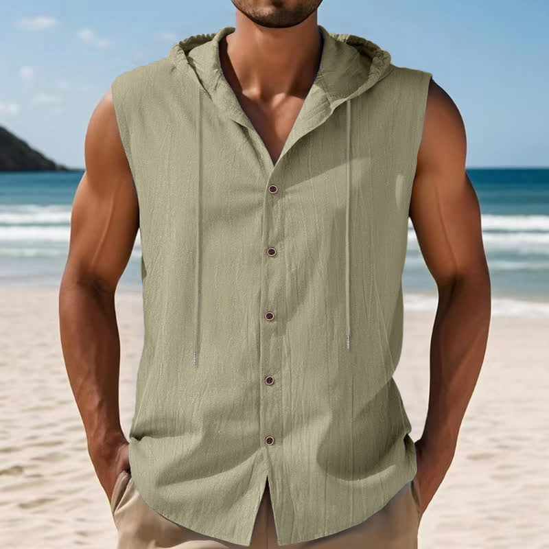 Buddha Stones Lässiges, minimalistisches Tanktop mit Knopfleiste und Kordelzug für Herren – ärmellos - image 9