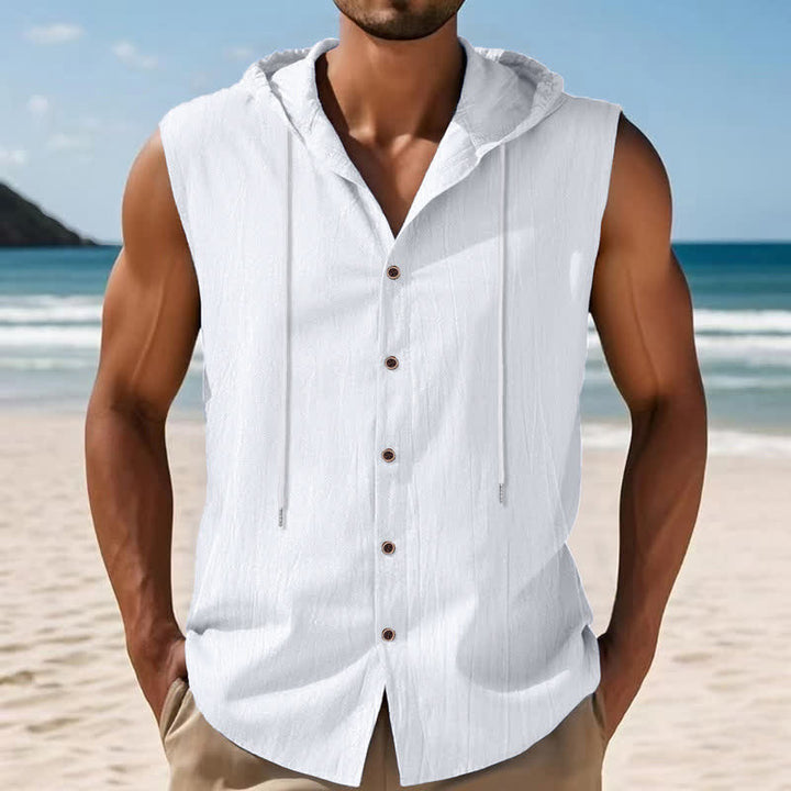 Buddha Stones Lässiges, minimalistisches Tanktop mit Knopfleiste und Kordelzug für Herren – ärmellos - image 13