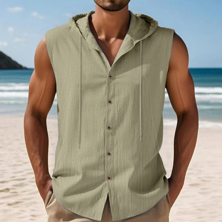 Buddha Stones Lässiges, minimalistisches Tanktop mit Knopfleiste und Kordelzug für Herren – ärmellos - image 14