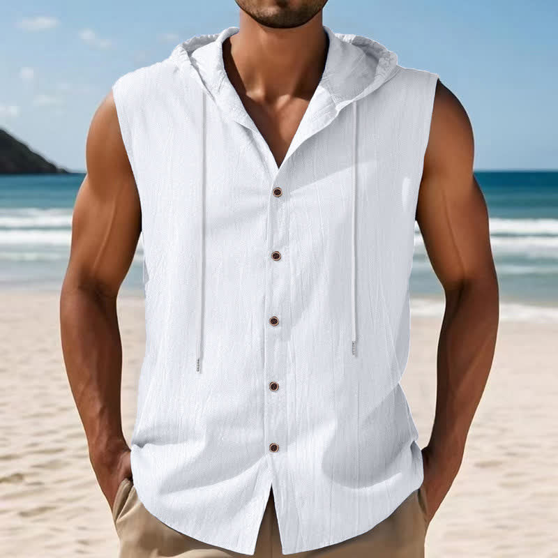 Buddha Stones Lässiges, minimalistisches Tanktop mit Knopfleiste und Kordelzug für Herren – ärmellos - image 20