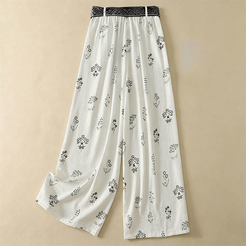 Buddha Stones Lässige Vintage-Sommerhose mit Blumenmuster, Kordelzug, weites Bein und Tasche - image 11