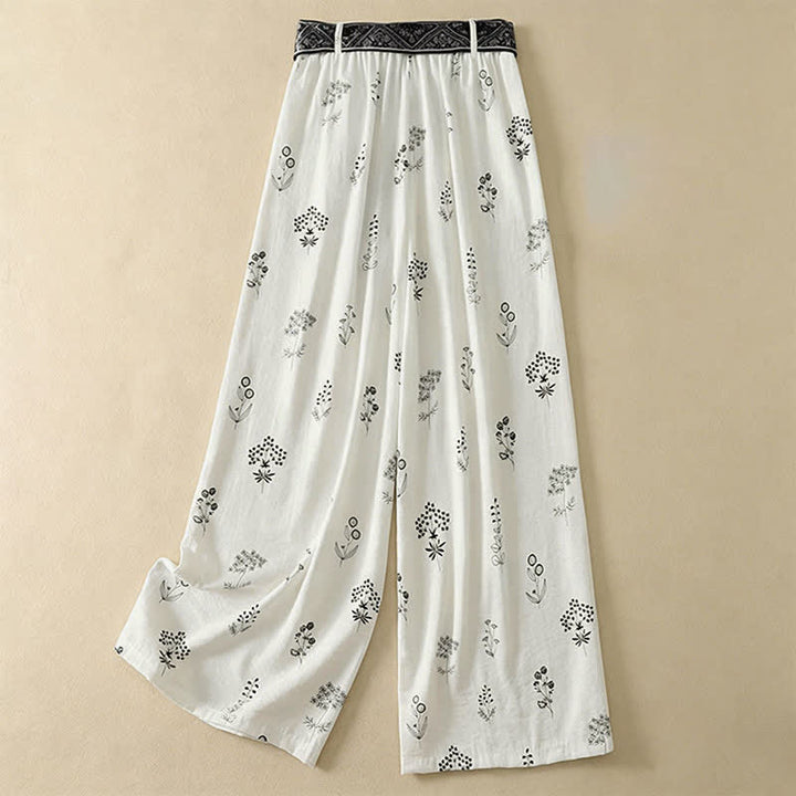 Buddha Stones Lässige Vintage-Sommerhose mit Blumenmuster, Kordelzug, weites Bein und Tasche - image 11
