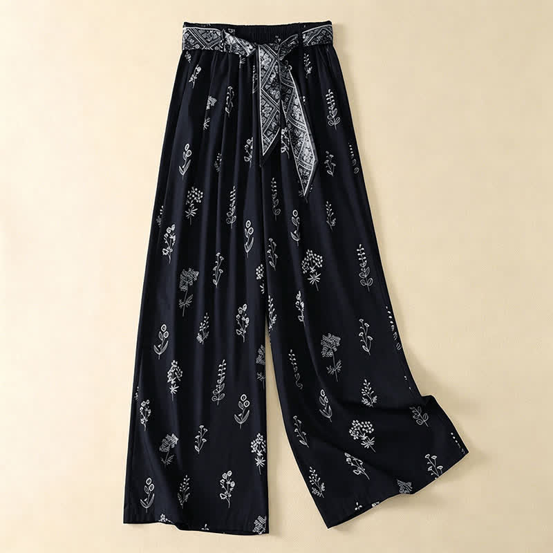 Buddha Stones Lässige Vintage-Sommerhose mit Blumenmuster, Kordelzug, weites Bein und Tasche - Mitternachtsblau - US8-10, UK/AU12-14, EU40-42 (2XL) - image 0