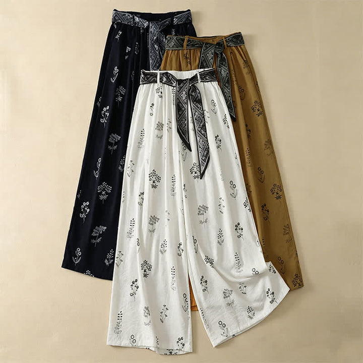 Buddha Stones Lässige Vintage-Sommerhose mit Blumenmuster, Kordelzug, weites Bein und Tasche - image 19