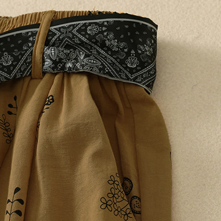 Buddha Stones Lässige Vintage-Sommerhose mit Blumenmuster, Kordelzug, weites Bein und Tasche - image 7