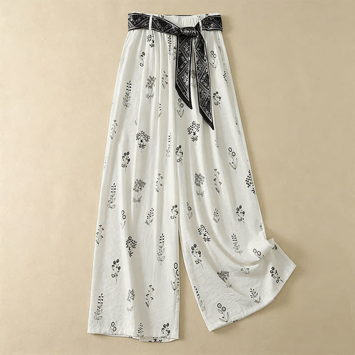 Buddha Stones Lässige Vintage-Sommerhose mit Blumenmuster, Kordelzug, weites Bein und Tasche - Weiß - US8-10, UK/AU12-14, EU40-42 (2XL) - image 10