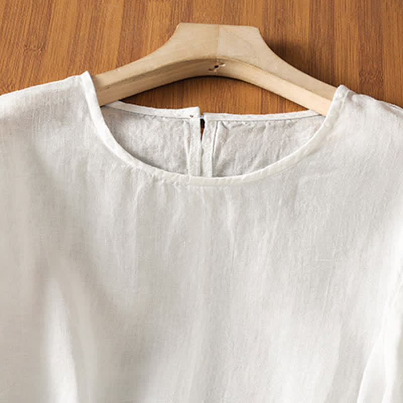 Buddha Stones Sommerliches, lässiges, minimalistisches, einfarbiges Kurzarm-T-Shirt für Damen mit ausgestelltem Saum - image 19
