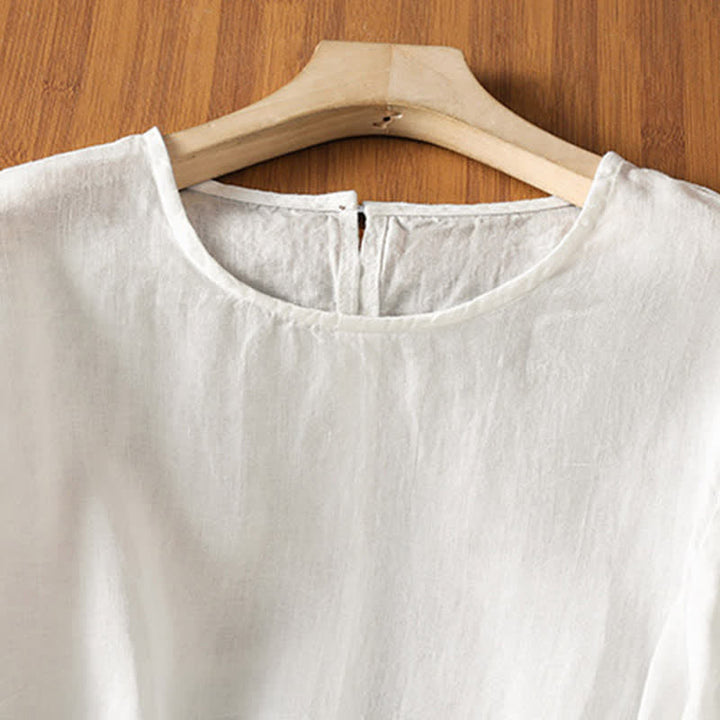 Buddha Stones Sommerliches, lässiges, minimalistisches, einfarbiges Kurzarm-T-Shirt für Damen mit ausgestelltem Saum - image 19