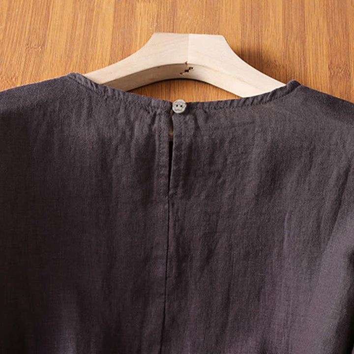 Buddha Stones Sommerliches, lässiges, minimalistisches, einfarbiges Kurzarm-T-Shirt für Damen mit ausgestelltem Saum - image 12