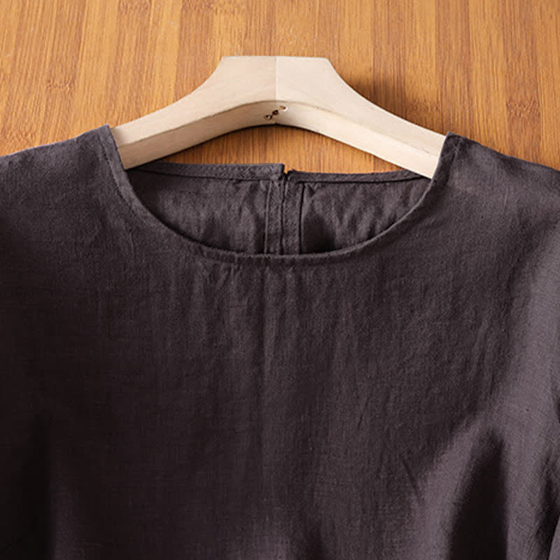 Buddha Stones Sommerliches, lässiges, minimalistisches, einfarbiges Kurzarm-T-Shirt für Damen mit ausgestelltem Saum - image 11