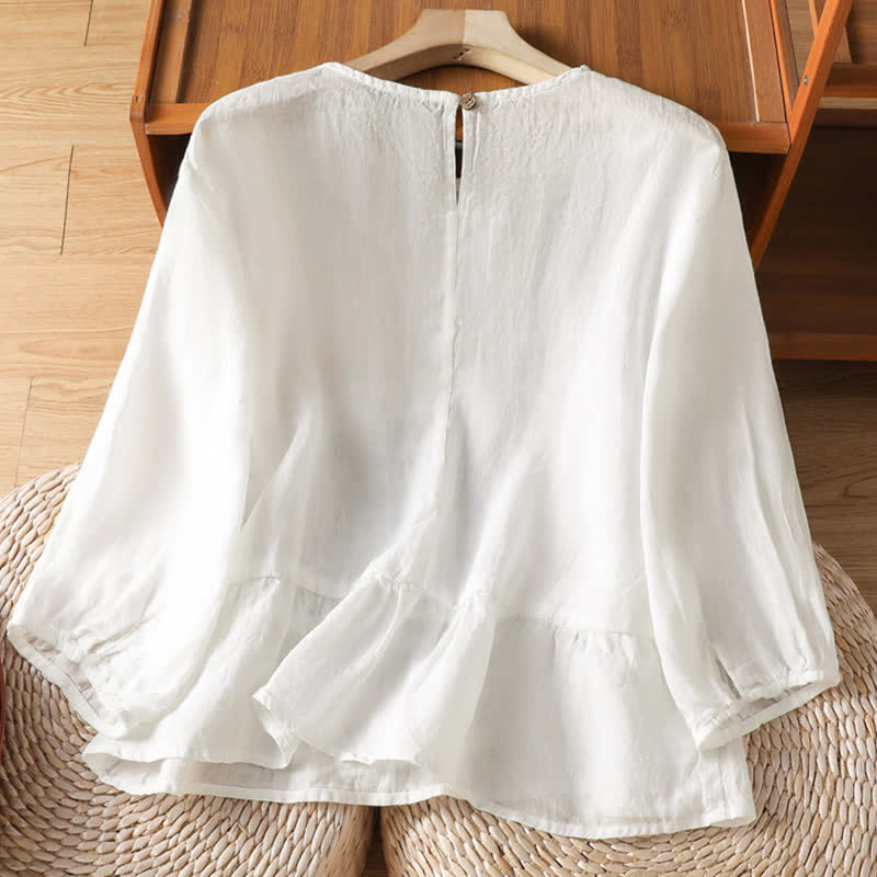 Buddha Stones Sommerliches, lässiges, minimalistisches, einfarbiges Kurzarm-T-Shirt für Damen mit ausgestelltem Saum - image 18