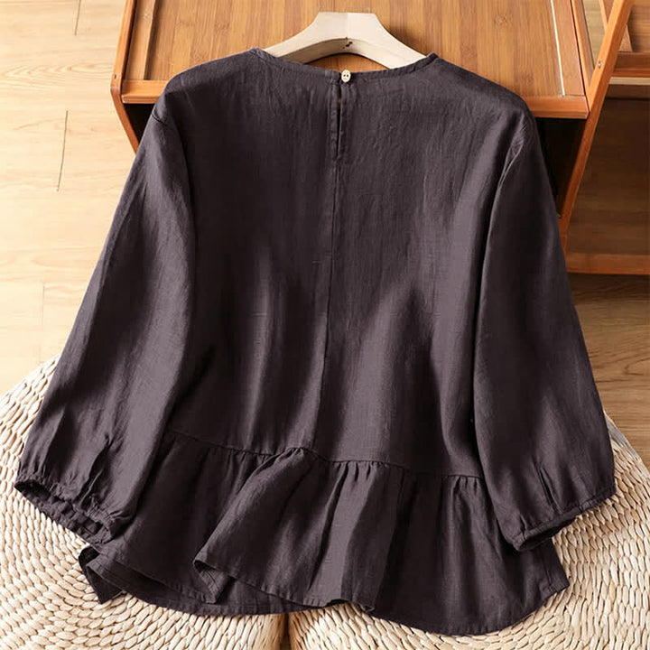 Buddha Stones Sommerliches, lässiges, minimalistisches, einfarbiges Kurzarm-T-Shirt für Damen mit ausgestelltem Saum - image 10