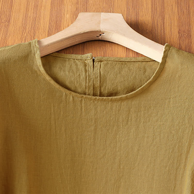Buddha Stones Sommerliches, lässiges, minimalistisches, einfarbiges Kurzarm-T-Shirt für Damen mit ausgestelltem Saum - image 2