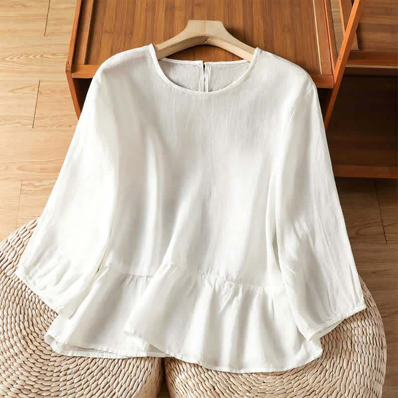 Buddha Stones Sommerliches, lässiges, minimalistisches, einfarbiges Kurzarm-T-Shirt für Damen mit ausgestelltem Saum - Weiß - US12, UK/AU16, EU44 (2XL) - image 17
