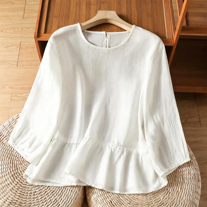 Buddha Stones Sommerliches, lässiges, minimalistisches, einfarbiges Kurzarm-T-Shirt für Damen mit ausgestelltem Saum - Weiß - US12, UK/AU16, EU44 (2XL) - image 17
