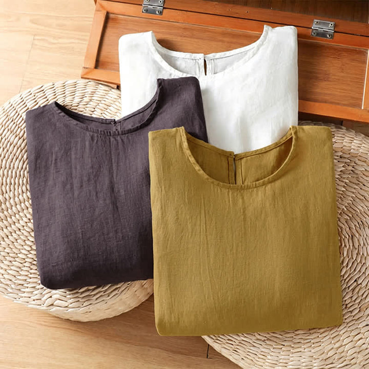 Buddha Stones Sommerliches, lässiges, minimalistisches, einfarbiges Kurzarm-T-Shirt für Damen mit ausgestelltem Saum - image 25