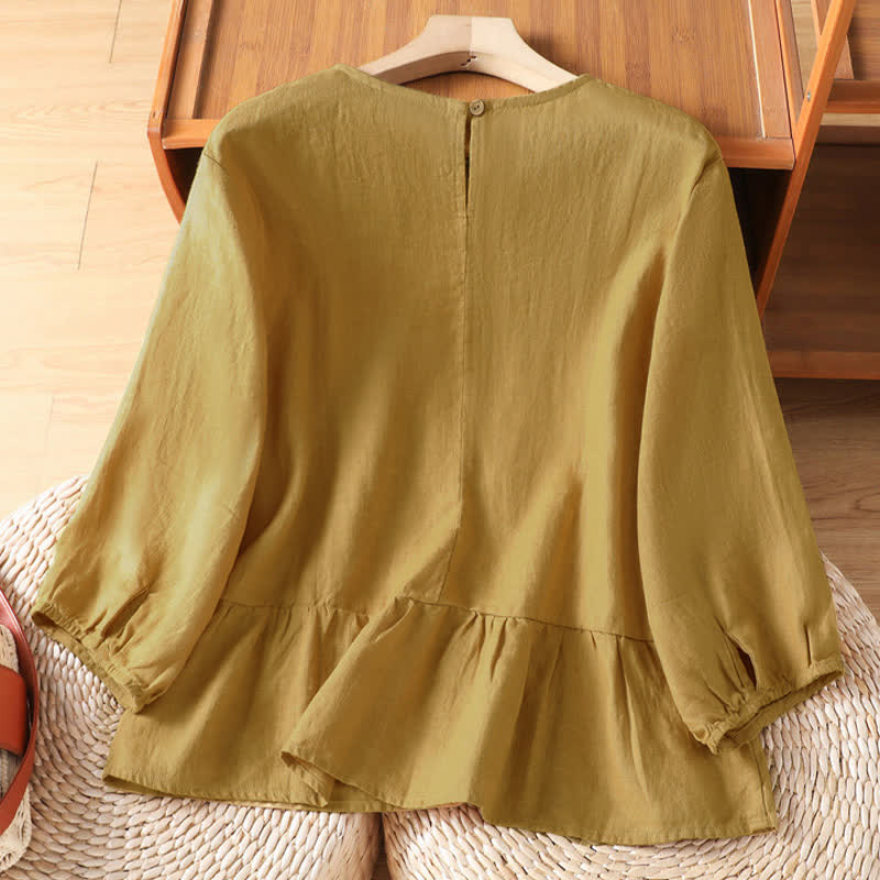 Buddha Stones Sommerliches, lässiges, minimalistisches, einfarbiges Kurzarm-T-Shirt für Damen mit ausgestelltem Saum - image 1