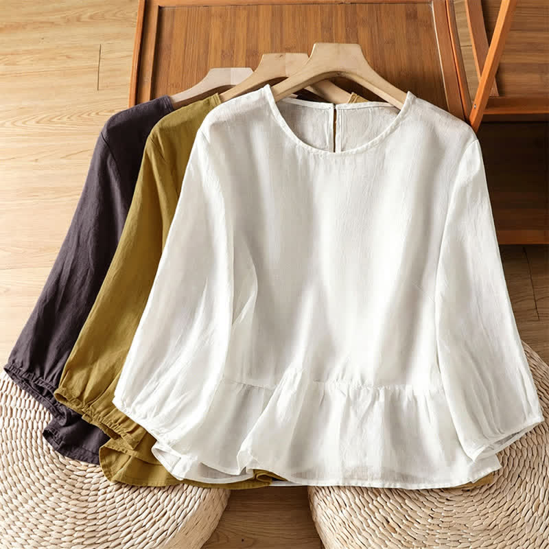 Buddha Stones Sommerliches, lässiges, minimalistisches, einfarbiges Kurzarm-T-Shirt für Damen mit ausgestelltem Saum - image 24