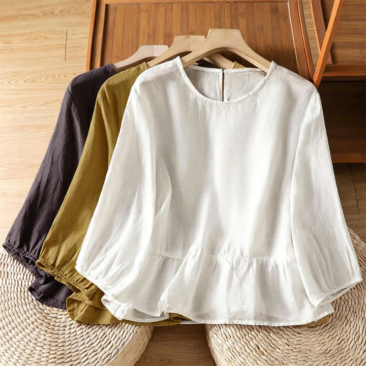Buddha Stones Sommerliches, lässiges, minimalistisches, einfarbiges Kurzarm-T-Shirt für Damen mit ausgestelltem Saum - image 24