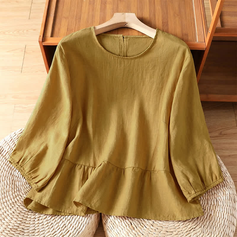 Buddha Stones Sommerliches, lässiges, minimalistisches, einfarbiges Kurzarm-T-Shirt für Damen mit ausgestelltem Saum - Dunkelkhaki - US12, UK/AU16, EU44 (2XL) - image 0