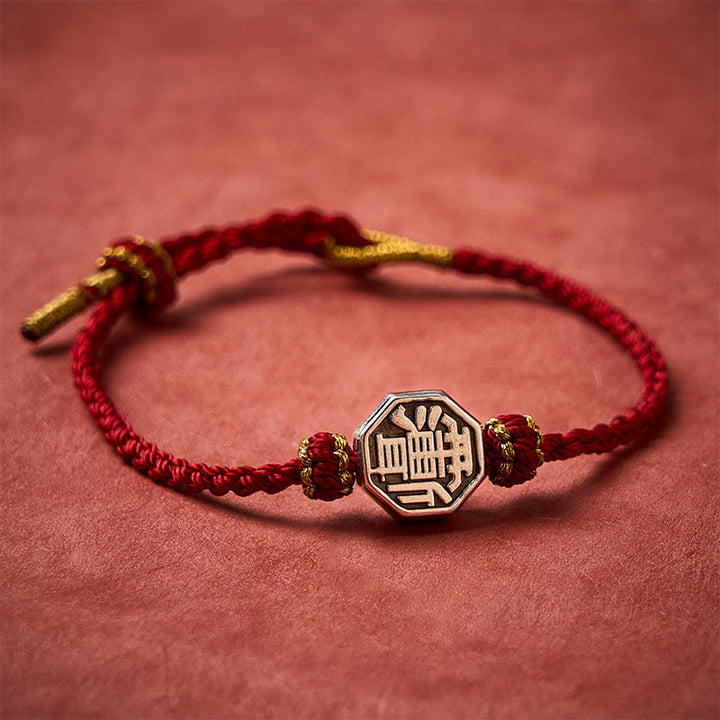 Buddha Stones Handgewebtes, verstellbares Armband aus roter Schnur mit Bagua-Schutzmotiv - image 4