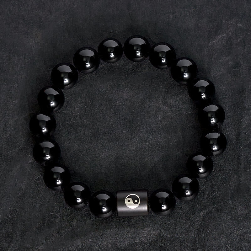 Buddha Stones Armband aus Ebenholz mit Yin-Yang-Symbol und eingelegten Perlen - image 4