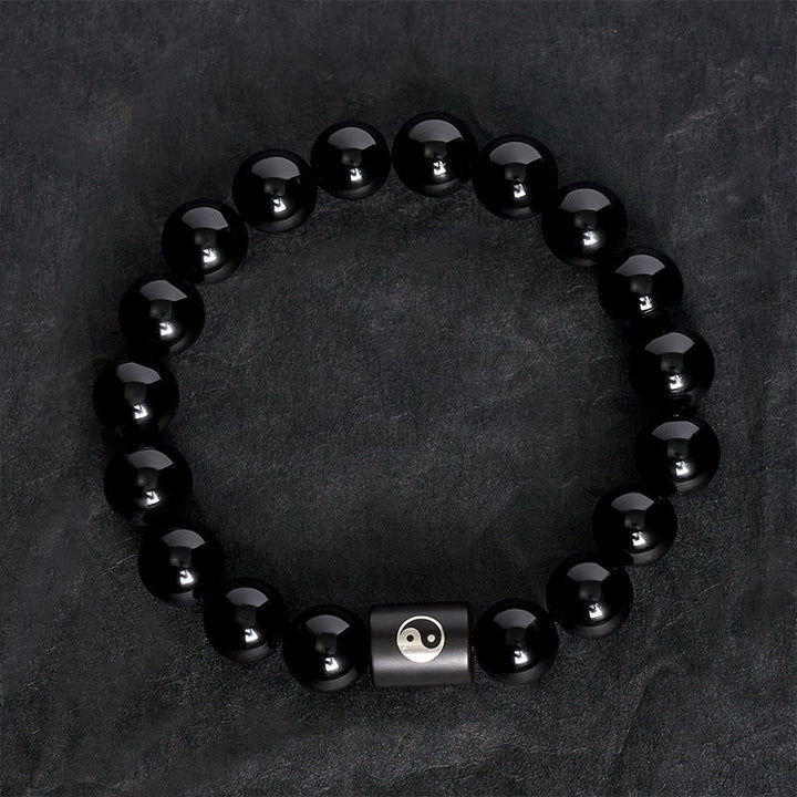 Buddha Stones Armband aus Ebenholz mit Yin-Yang-Symbol und eingelegten Perlen - image 4